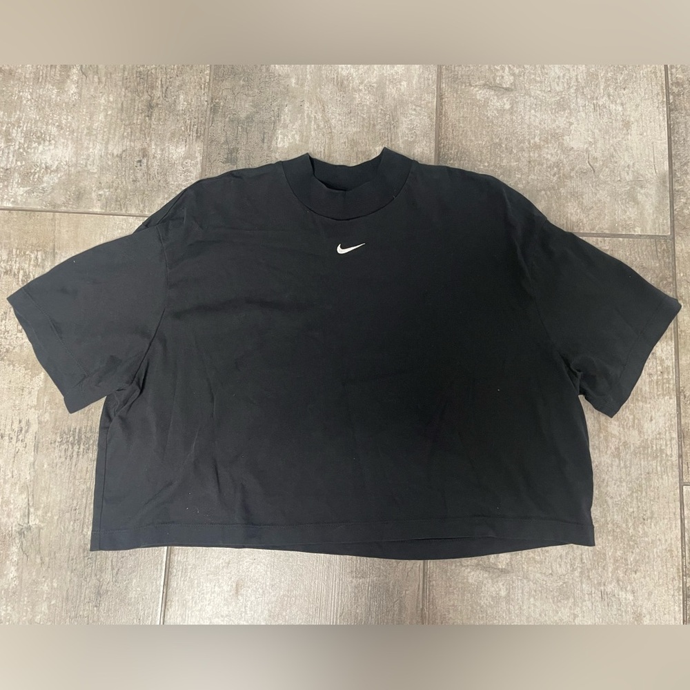 Nike Black Cropped Tee with White Logo